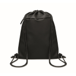 RPET and PU drawstring backpack, front pocket black colour