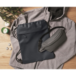 RPET and PU drawstring backpack, front pocket blue colour ambient view