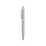 Stainless steel click pen, case included, blue ink matt silver colour view with print area