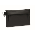 Polyester and PU organiser toiletry bag, side carabiner black colour