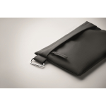 Polyester and PU organiser toiletry bag, side carabiner black colour fourth photographic view