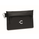 Polyester and PU organiser toiletry bag, side carabiner black colour main view