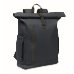 Roll-top laptop backpack, trolley strap, 15'' blue colour
