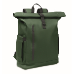 Roll-top laptop backpack, trolley strap, 15'' dark green colour