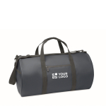 Polyester and PU travel bag, side compartments blue colour view with print area