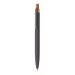 Recycled aluminium pen, cork click, blue ink blue colour