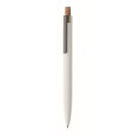Recycled aluminium pen, cork click, blue ink white colour