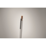 Recycled aluminium pen, cork click, blue ink white colour second photographic view