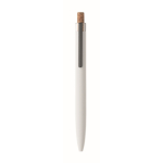 Recycled aluminium pen, cork click, blue ink white colour fourth view