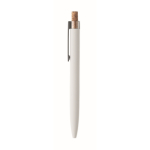 Recycled aluminium pen, cork click, blue ink white colour fifth view