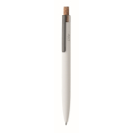 Recycled aluminium pen, cork click, blue ink white colour main view