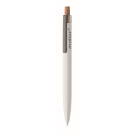 Recycled aluminium pen, cork click, blue ink white colour second main view
