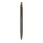 Recycled aluminium pen, cork click, blue ink dark grey colour