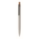 Recycled aluminium pen, cork click, blue ink matt silver colour