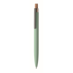 Recycled aluminium pen, cork click, blue ink mint green colour