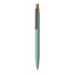Recycled aluminium pen, cork click, blue ink light blue colour