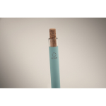 Recycled aluminium pen, cork click, blue ink light blue colour third photographic view