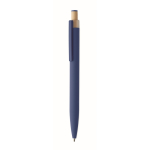 Recycled aluminium pen, bamboo click, blue ink blue colour