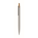 Recycled aluminium pen, bamboo click, blue ink matt silver colour