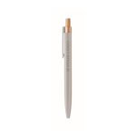 Recycled aluminium pen, bamboo click, blue ink matt silver colour view with print area