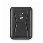 Magnetic leather phone card holder, stand function black colour view with print area
