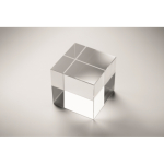 Elegant cube-shaped glass award, transparent colour third photographic view