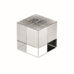 Elegant cube-shaped glass award, transparent colour main view