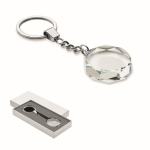 Branded round glass keyring, geometric finish transparent colour sixth view