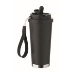 Recycled stainless steel tumbler, lid, straw 2-in-1, 500 ml black colour