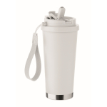 Recycled stainless steel tumbler, lid, straw 2-in-1, 500 ml white colour