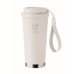Recycled stainless steel tumbler, lid, straw 2-in-1, 500 ml white colour view with print area