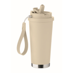 Recycled stainless steel tumbler, lid, straw 2-in-1, 500 ml beige colour