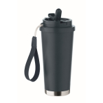 Recycled stainless steel tumbler, lid, straw 2-in-1, 500 ml navy-blue colour