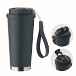 Recycled stainless steel tumbler, lid, straw 2-in-1, 500 ml navy-blue colour second view