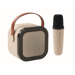 Vintage-style karaoke set, speaker with LED lights, microphone beige colour