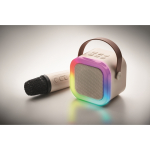Vintage-style karaoke set, speaker with LED lights, microphone beige colour third photographic view