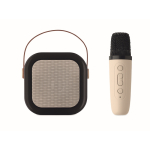 Vintage-style karaoke set, speaker with LED lights, microphone beige colour fifth view