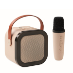 Vintage-style karaoke set, speaker with LED lights, microphone beige colour view with print area