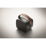 Square speaker, brown synthetic leather handle, vintage style black colour second photographic view