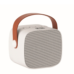 Square speaker, brown synthetic leather handle, vintage style white colour view with print area