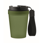 Leakproof travel mug, RPET polyester strap, 300 ml dark green colour