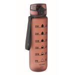 Plastic bottle, time markers, flip lid, 1 L burgundy colour