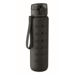 Plastic bottle, time markers, flip lid, 1 L black colour
