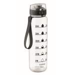 Plastic bottle, time markers, flip lid, 1 L transparent colour