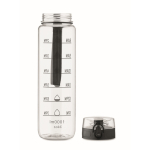 Plastic bottle, time markers, flip lid, 1 L transparent colour
