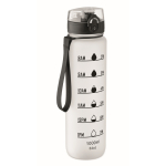 Plastic bottle, time markers, flip lid, 1 L transparent white colour
