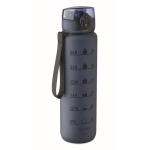 Plastic bottle, time markers, flip lid, 1 L navy-blue colour