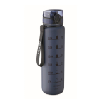 Plastic bottle, time markers, flip lid, 1 L navy-blue colour view with print area