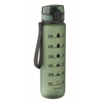 Plastic bottle, time markers, flip lid, 1 L dark green colour