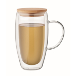 Tall glass mug, transparent handle, wooden lid, 450 ml transparent colour second view